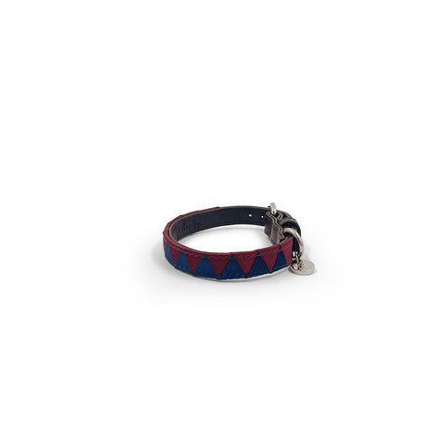 Sharktooth Dog Collar Leather - Navy & Burgundy